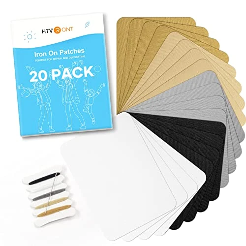 41BO6hJnrLL.jpg HTVRONT Iron on Patches for Clothing Repair, Fabric Patches Iron on, Black White Gray Beige Brown Repair Decorating Kit 20 Pieces Iron on Patch Size 3.7" by 4.9" (9.5 cm x 12.5 cm) - Image 1