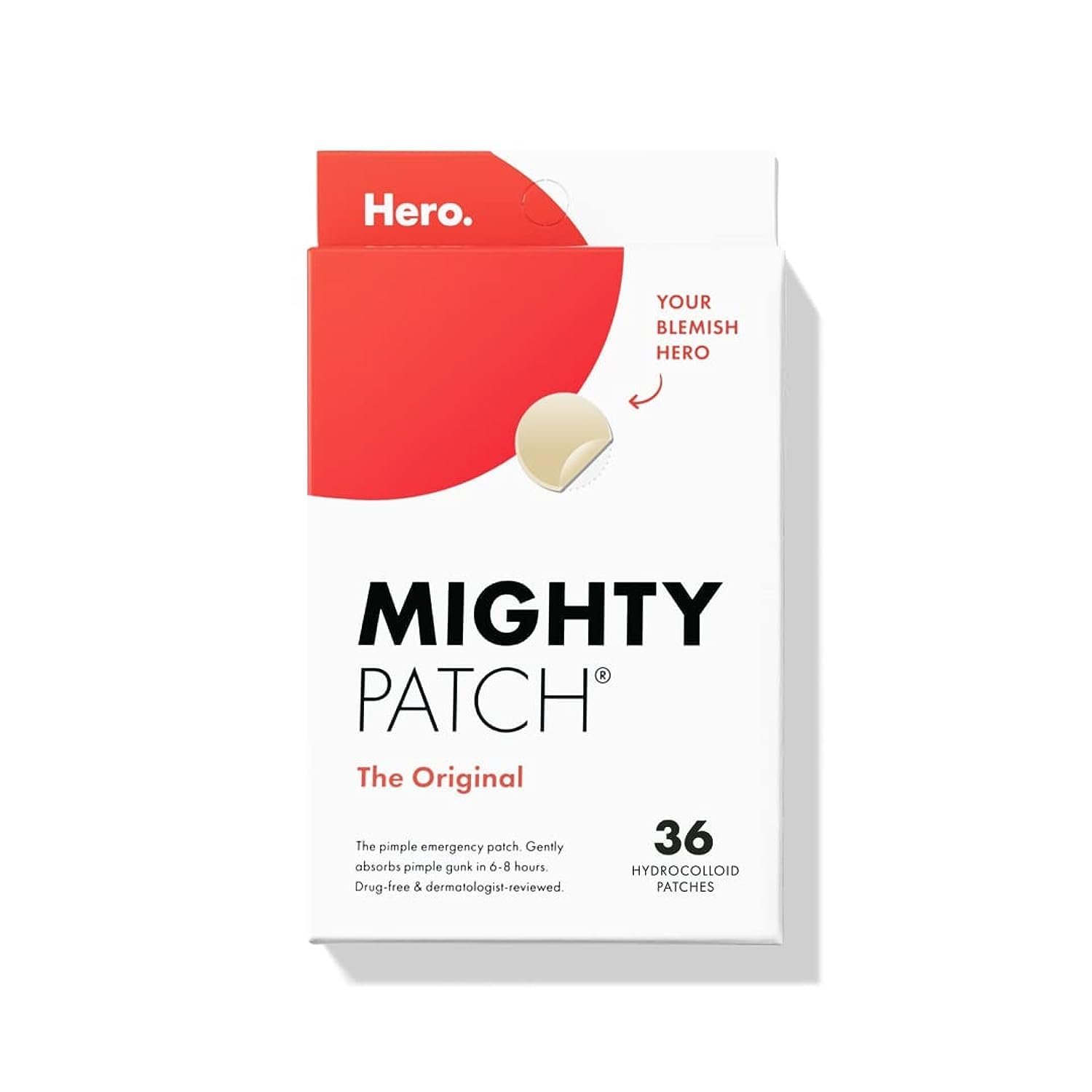 51Kx4WtVqL.jpg Mighty Patch Original Patch from Hero Cosmetics - #1 Hydrocolloid Acne Pimple Patches for Face, Shrinking Zits & Whiteheads in 1 Use, Nighttime Spot Pimple Stickers for Face, 36 Count - Image 1