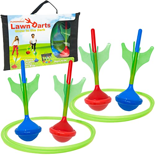 51U21MFIOML.jpg Funsparks Lawn Darts Game Set - Glow in The Dark Outdoor Soft Tip Lawn Darts Set - Great Games for Kids and Adults Lawn Games - Image 1