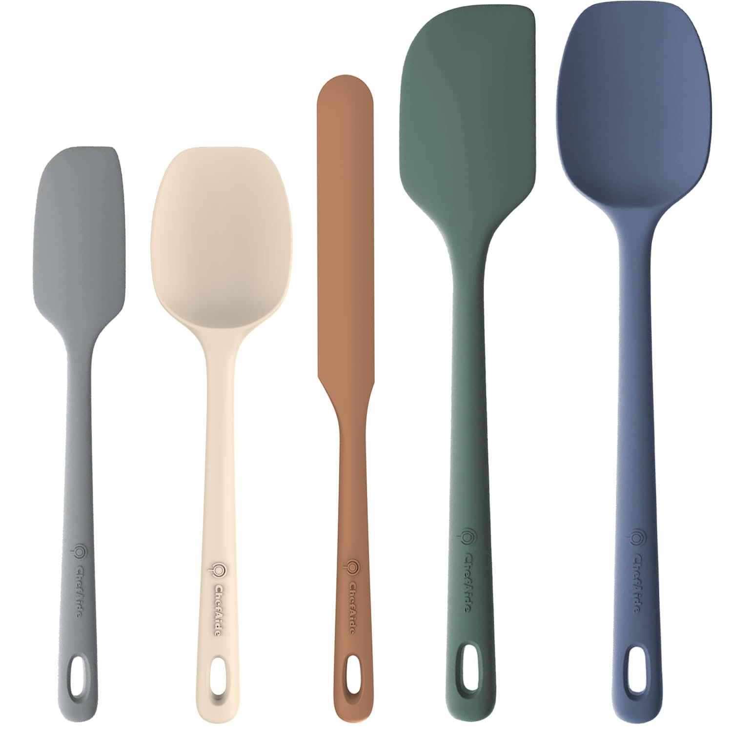 51hm8-fJJkL.jpg ChefAide 5 Pieces Silicone Spatula Set, Food Grade Rubber Spatula, Upgrade Strong Handle with Ergonomic Grip, Heat Resistant Up to 600°F for Nonstick Cookware, Cooking - Image 1