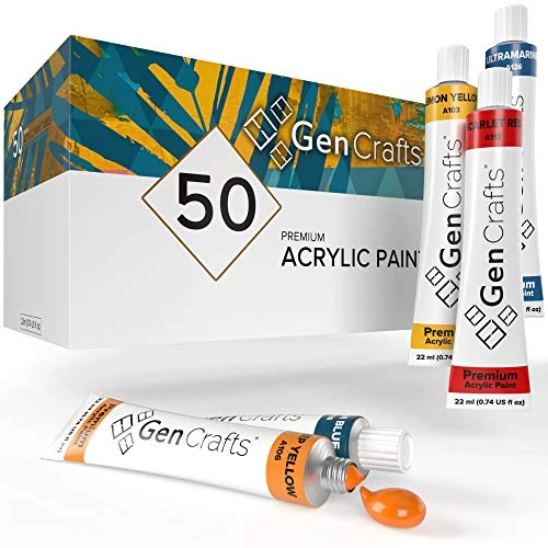 51vBE94v-GL.jpg GenCrafts Acrylic Paint - Set of 50 Premium Vibrant Colors - (22 ml, 0.74 oz.) - Quality Non Toxic Pigment Paints for Canvas, Fabric, Wood, Crafts, and More - Image 1
