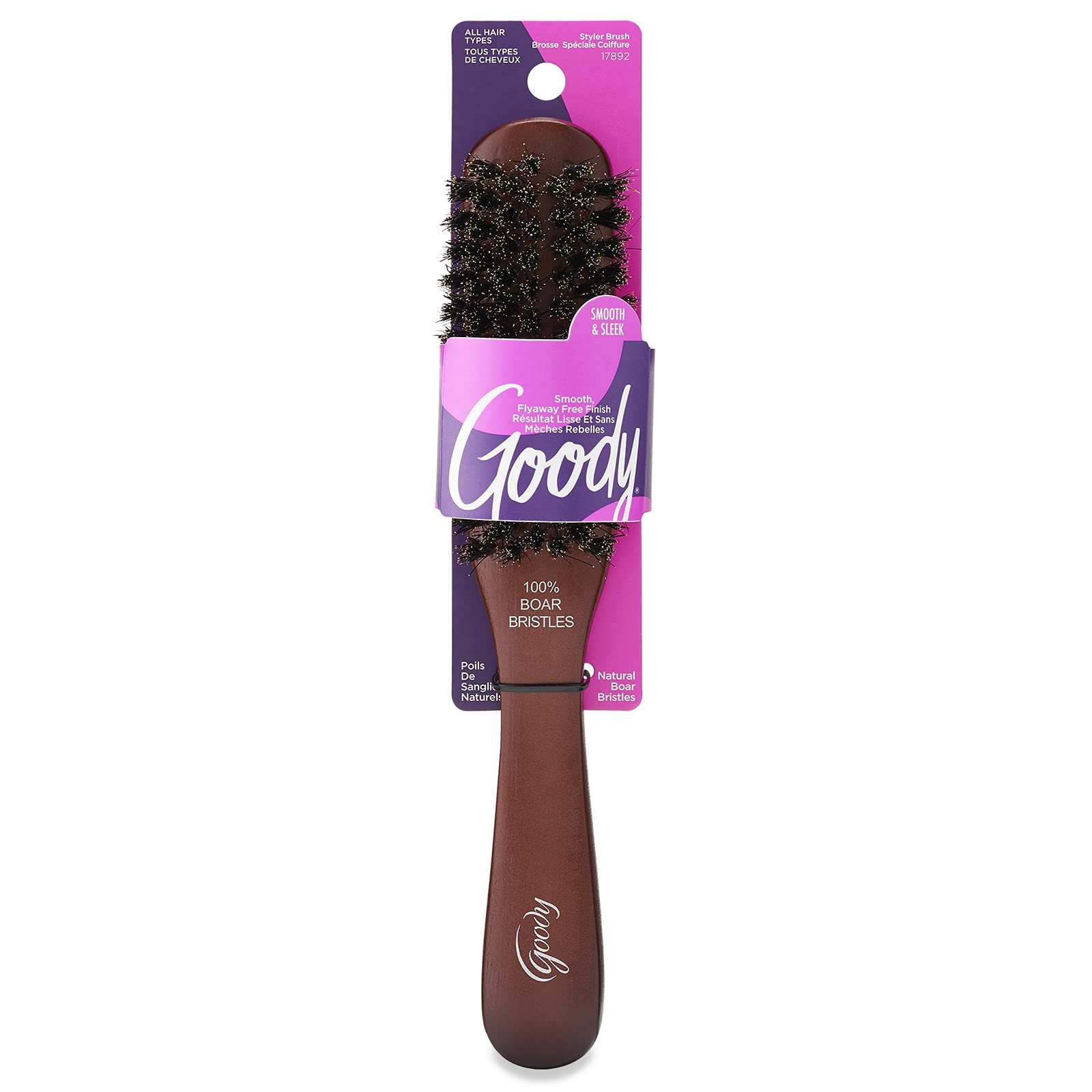 61-C7y0CvGL.jpg Goody Smoothing Hairbrush with Natural Boar Bristles for Frizz Control, Flyaway Control, Smooth Shiny Finish, Wooden Styling Brush for All Hair Types - Image 1