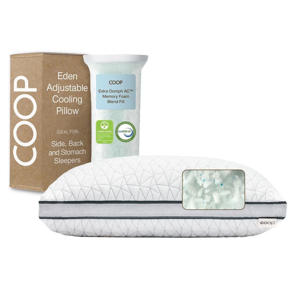 6165SNHE5KL.jpg Coop Home Goods Eden Bed Pillow Queen Size for Sleeping on Back, Stomach and Side Sleeper- Medium Soft Memory Foam Cooling Gel - CertiPUR-US/GREENGUARD Gold - Image 1