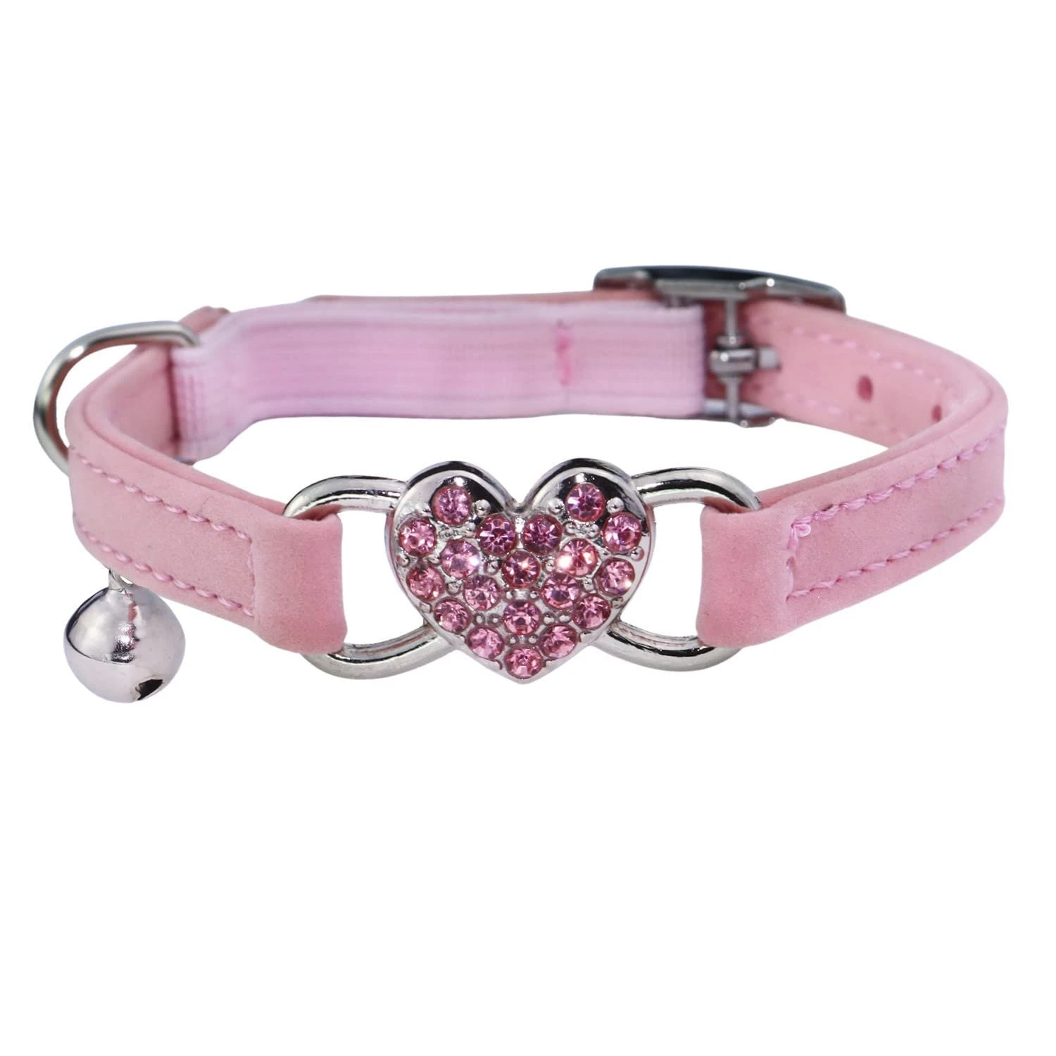 618rOwaVAHL.jpg WDPAWS Heart Bling Cat Collar with Safety Belt and Bell Adjustable 8-10 inches for Kitten Cats (Pink) - Image 1
