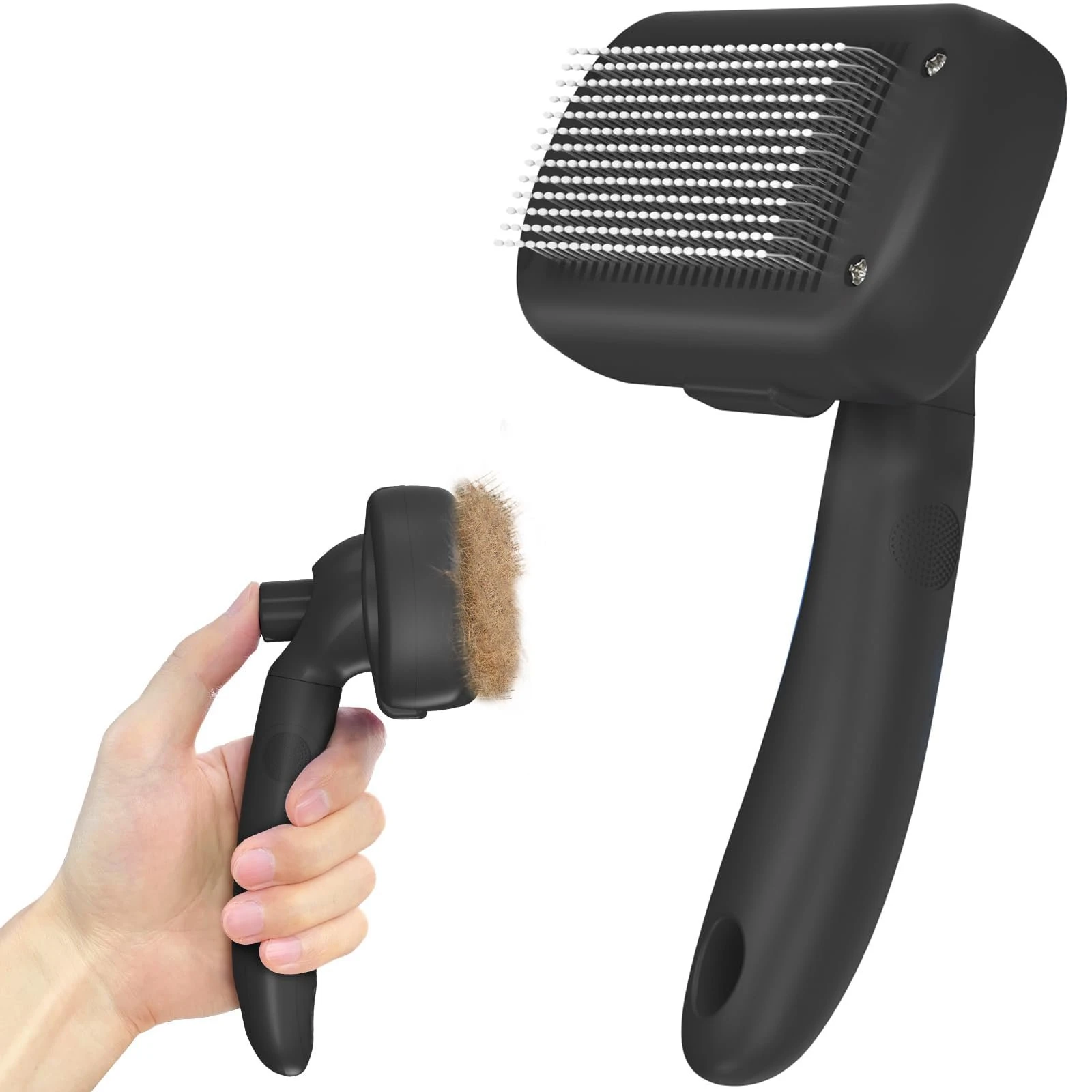 61evfwQ1BUL.jpg Dipoo Self Cleaning Shedding Brush - Skin Friendly Grooming Tool for Dogs, Cats, and Puppies, Deshedding and Hair Removal for Long and Short Haired Pets, Black - Image 1