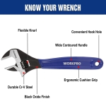 WORKPRO 2-Piece Adjustable Wrench Set, 6-Inch & 10-Inch Wide Jaw Black Oxide Wrench, Cr-V Steel, Metric & SAE Scales, Max Jaw Opening 15/16" & 1-5/16", for Home Repairs, Plumbing, Garage Work - Image 7