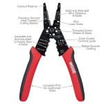 WGGE WG-015 Professional 8-inch Wire Stripper/Crimping Tool, Cable Cutter/Crimper, Wiring and Multi-Function Hand Tool, Red With Black - Image 4