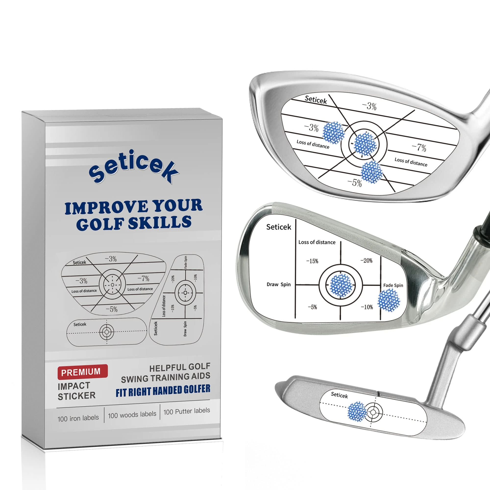 71Fgjxo32wL.jpg Seticek Golf Impact Tape Set 300Pcs, Self-Teaching Sweet Spot and Consistency Analysis, Golf Club Impact Stickers for Woods Irons and Putters Each 100 Pcs,Useful Training Aid Improve Ball Striking - Image 1