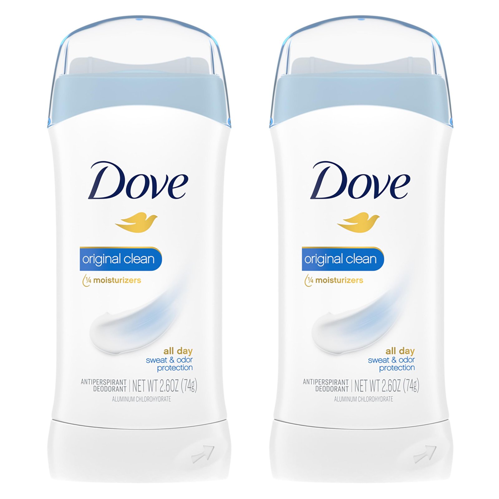 Dove Invisible Solid Antiperspirant Deodorant Stick 2 Count Original Clean, for Women, For All Day Underarm Sweat & Odor Protection 2.6 oz