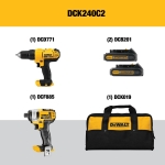 DEWALT 20V MAX Cordless Drill and Impact Driver, Power Tool Combo Kit , Includes 2 Batteries, Charger and Bag (DCK240C2) - Image 10