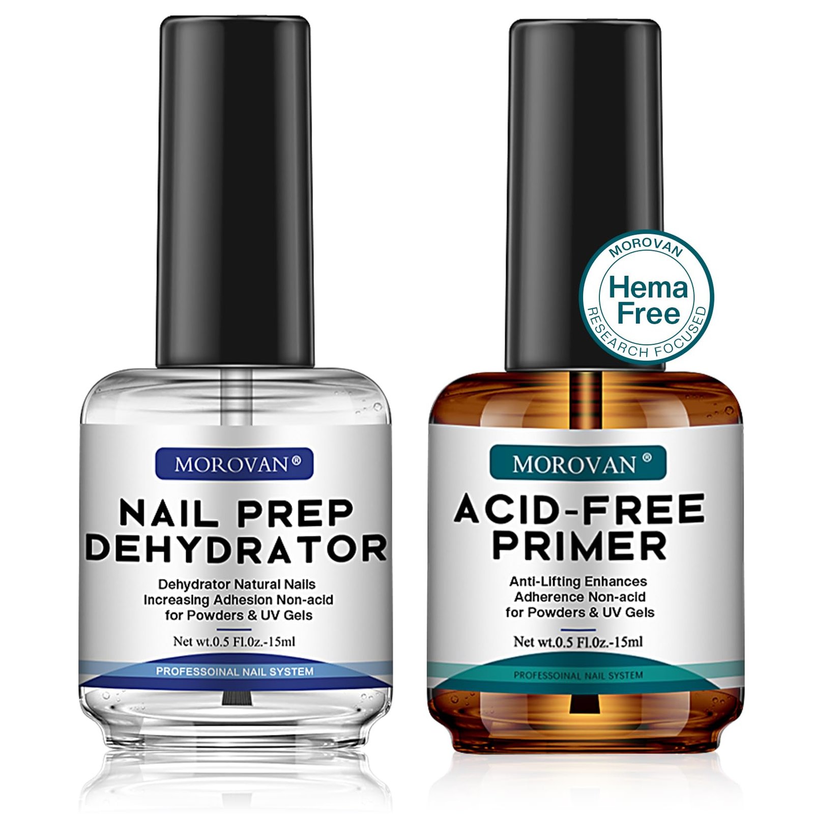 71LMqzpQ-4L.jpg Morovan Professional Natural Nail Prep Dehydrate and Acid-Free Primer, Dehydrator for Acrylic and Gel Nail Polish, Non Acid Primer for UV Gels Fast Dry Superior Bonding Agent Gift Box Set - Image 1