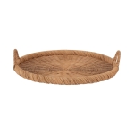 Kate and Laurel Cormont Modern Round Woven Rattan Tray with Handles; 23 Inch Diameter; Natural Rattan; Decorative Circle Boho Tray for Use as Versatile Ottoman Tray or Serving Platter - Image 2