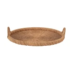 Kate and Laurel Cormont Modern Round Woven Rattan Tray with Handles; 23 Inch Diameter; Natural Rattan; Decorative Circle Boho Tray for Use as Versatile Ottoman Tray or Serving Platter - Image 2