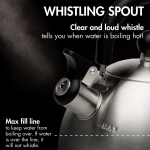 Primula Stewart Whistling Stovetop Tea Kettle Food Grade Stainless Steel, Hot Water Fast to Boil, Cool Touch Folding, 1.5-Quart, Brushed with Black Handle - Image 7