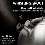 Primula Stewart Whistling Stovetop Tea Kettle Food Grade Stainless Steel, Hot Water Fast to Boil, Cool Touch Folding, 1.5-Quart, Brushed with Black Handle - Image 7
