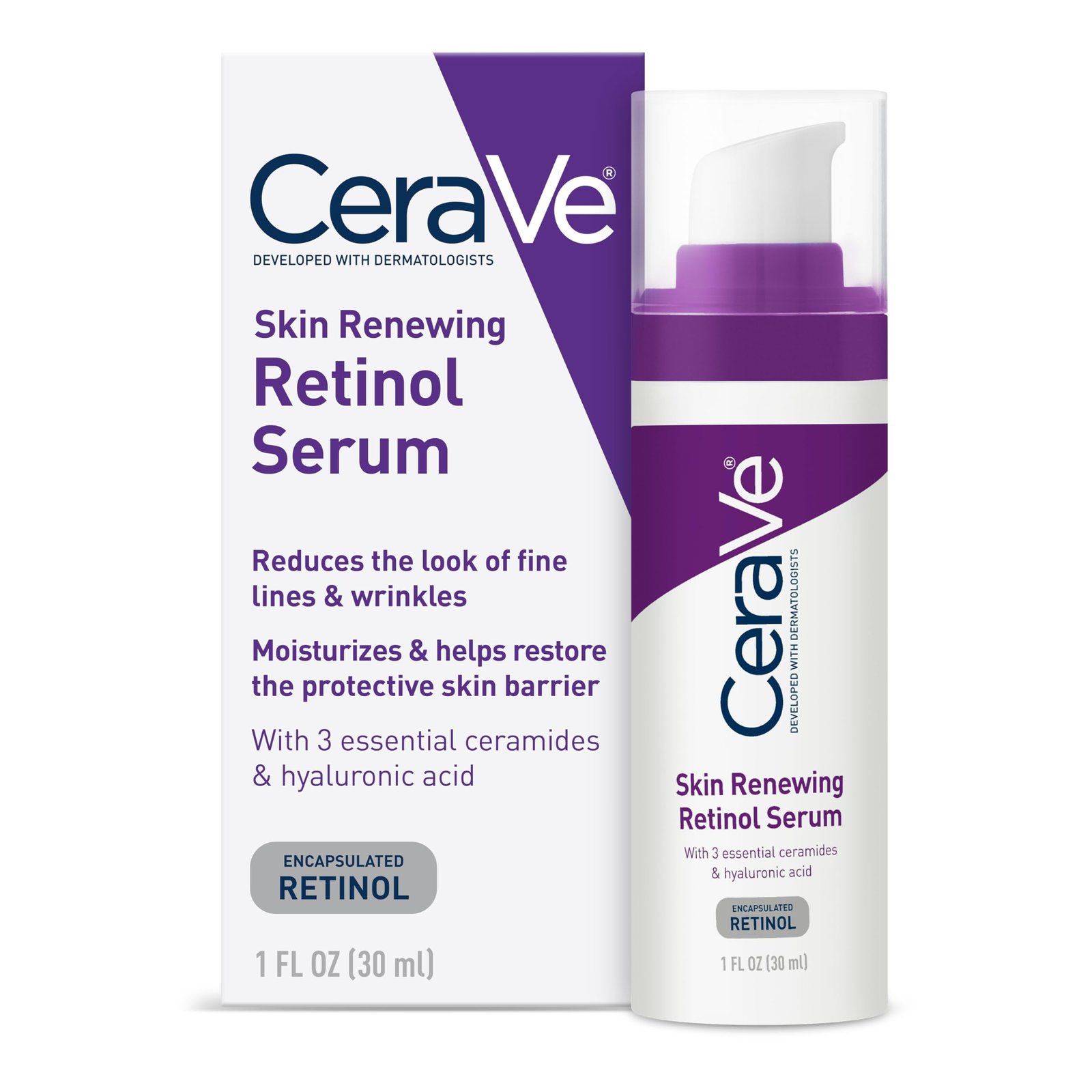 71R7zJGeXwL.jpg CeraVe Anti Aging Retinol Serum For Face, Encapsulated Retinol With Hyaluronic Acid, Niacinamide & Ceramides, Smooths Wrinkles & Fine Lines, Gentle Skin Brightening Serum, Fragrance Free, 1 Oz - Image 1