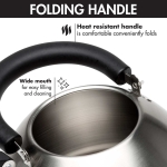 Primula Stewart Whistling Stovetop Tea Kettle Food Grade Stainless Steel, Hot Water Fast to Boil, Cool Touch Folding, 1.5-Quart, Brushed with Black Handle - Image 5