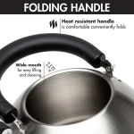 Primula Stewart Whistling Stovetop Tea Kettle Food Grade Stainless Steel, Hot Water Fast to Boil, Cool Touch Folding, 1.5-Quart, Brushed with Black Handle - Image 5