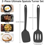 Coukre 2 Pack Silicone Spatula Set, High Heat Resistant, BPA Free Kitchen Spatula, Solid & Slotted Turner for Non-Stick Pans, Sautéing, and Flipping (2, PureBlack) - Image 2