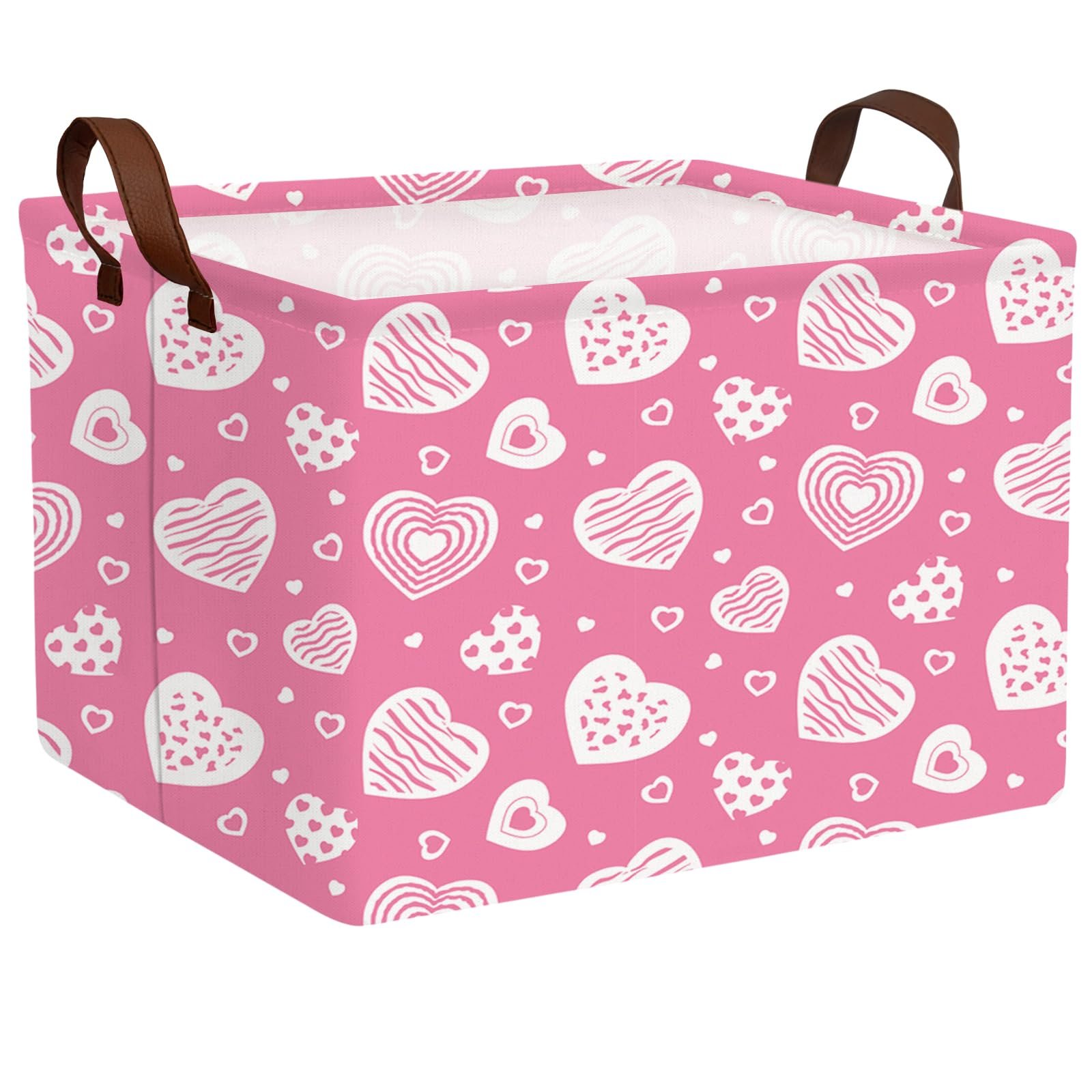 71aok2yCneL.jpg BOAMAU Kid Large Valentine's Day Basket Heart Cute Empty Gift Basket for Girlfriend Love Room Decor Storage Basket (Pink Leopard Print Heart) - Image 1