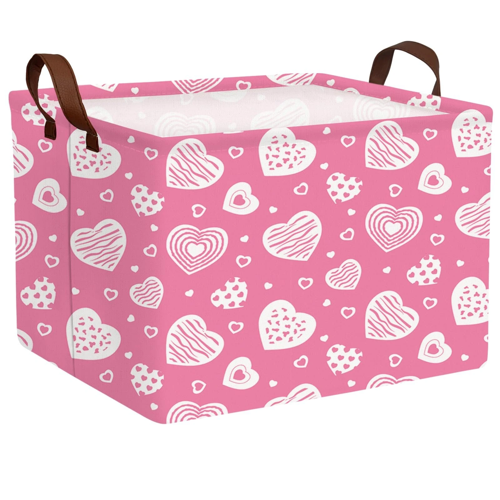 71aok2yCneL.jpg BOAMAU Kid Large Valentine's Day Basket Heart Cute Empty Gift Basket for Girlfriend Love Room Decor Storage Basket (Pink Leopard Print Heart) - Image 1