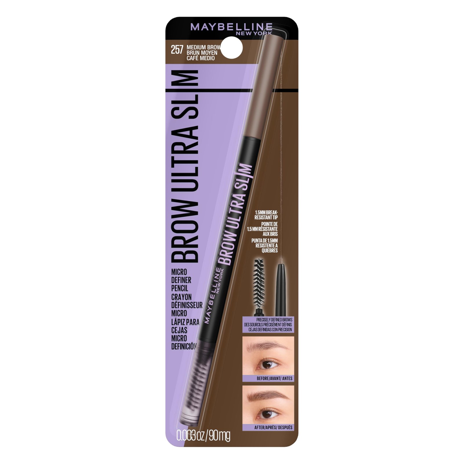 71d0shW1UFL.jpg Maybelline Express Brow Ultra Slim Eyebrow Makeup, Brow Pencil with Precision Tip and Spoolie for Defined Eyebrows, Medium Brown, 1 Count (Packaging May Vary) - Image 1
