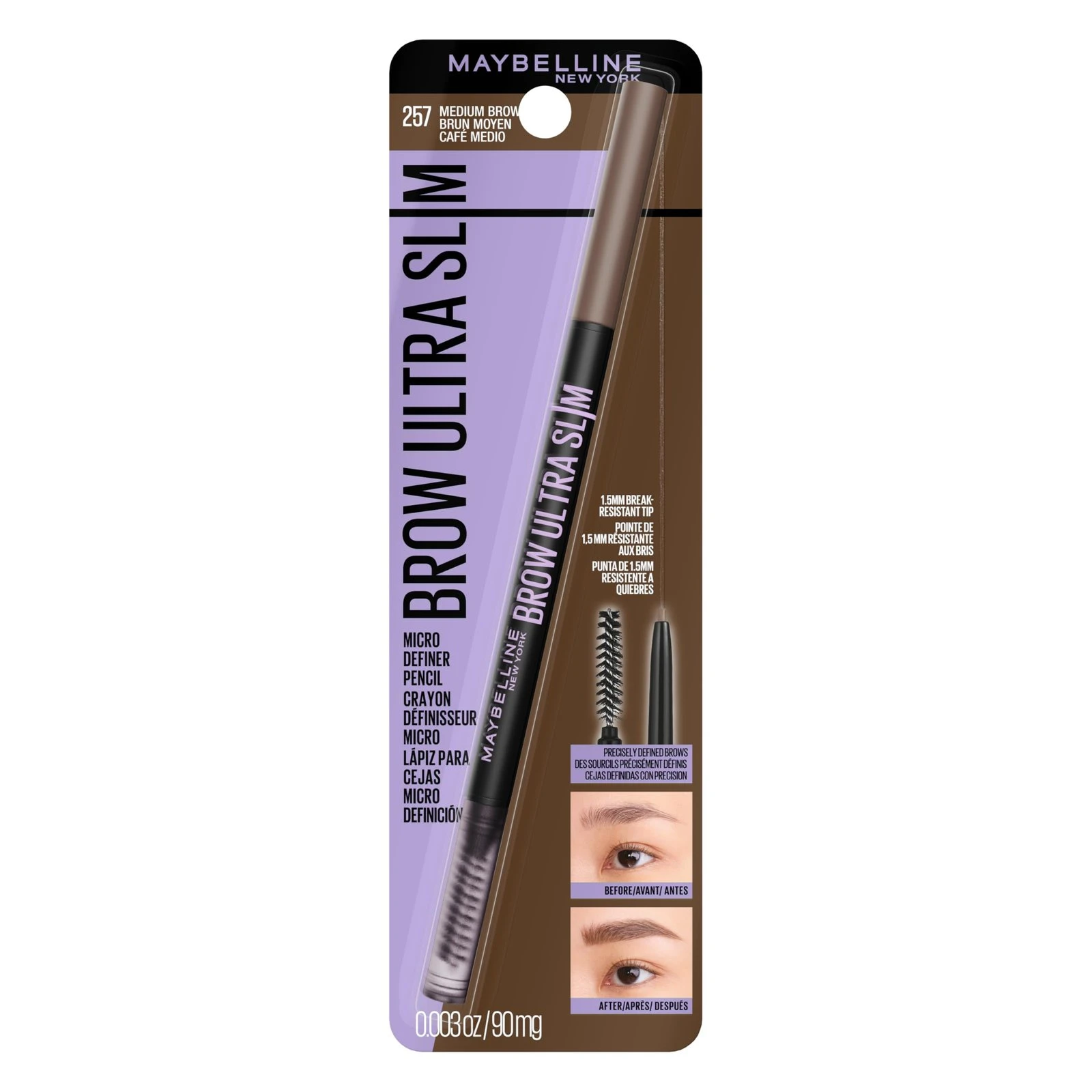 71d0shW1UFL.jpg Maybelline Express Brow Ultra Slim Eyebrow Makeup, Brow Pencil with Precision Tip and Spoolie for Defined Eyebrows, Medium Brown, 1 Count (Packaging May Vary) - Image 1