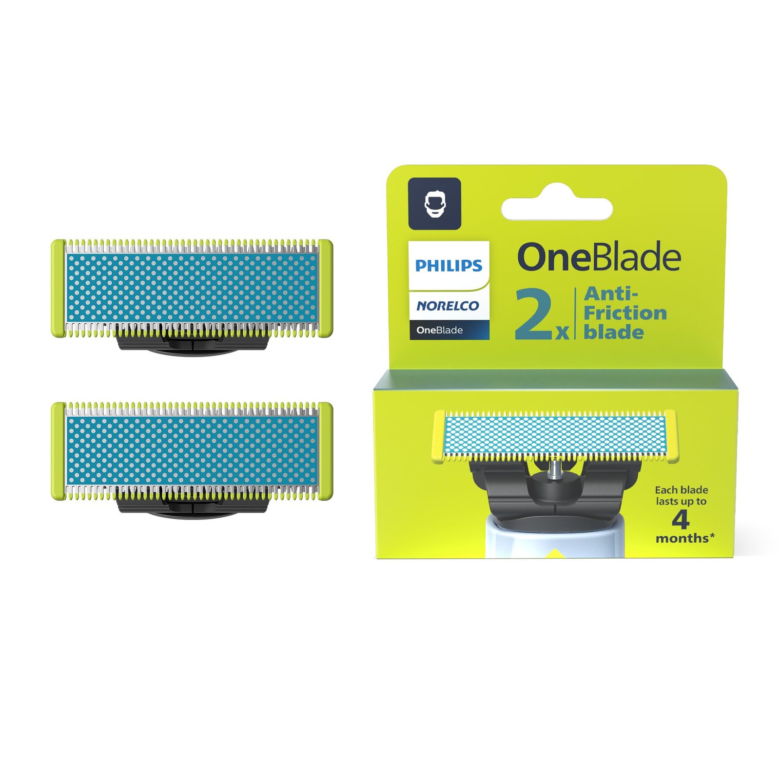 71fav-QFIUL.jpg Philips Norelco OneBlade Anti Friction Blade, Genuine Replacement Blade for OneBlade Electric Shaver and Trimmer, Durable Stainless Steel, Trim, Edge and Shave, 2 Pack, QP225/80 - Image 1
