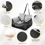 BurgeonNest Dog Car Seat for Small Dogs, Soft Pet Car Travel Home Bed Under 25 lbs, Fully Detachable and Washable Cat Booster Carseats with Storage Pockets and Clip-On Leash Portable Carrier,Black - Image 7