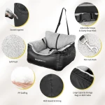 BurgeonNest Dog Car Seat for Small Dogs, Soft Pet Car Travel Home Bed Under 25 lbs, Fully Detachable and Washable Cat Booster Carseats with Storage Pockets and Clip-On Leash Portable Carrier,Black - Image 7