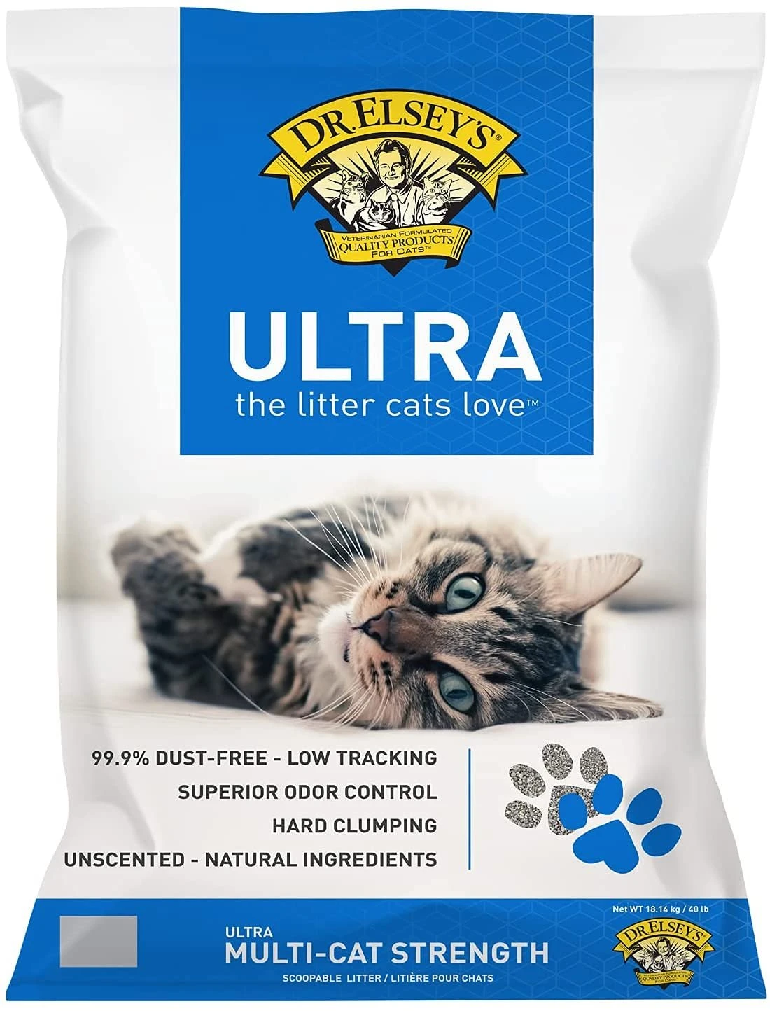71gV7T7iW-L.jpg Dr. Elsey's Ultra UnScented Clumping Clay Cat Litter 40 lb. Bag - Image 1