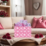 BOAMAU Kid Large Valentine's Day Basket Heart Cute Empty Gift Basket for Girlfriend Love Room Decor Storage Basket (Pink Leopard Print Heart) - Image 2