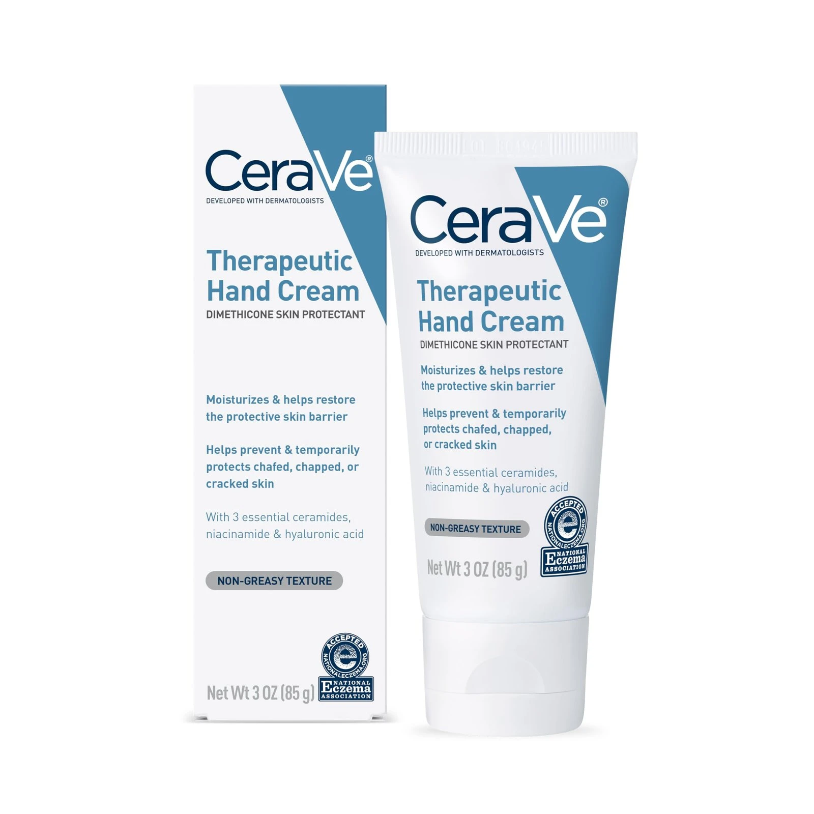 71gjMXFOZsL.jpg CeraVe Therapeutic Hand Cream for Dry Cracked Hands With Hyaluronic Acid and Niacinamide, Fragrance Free 3 Ounce - Image 1