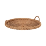 Kate and Laurel Cormont Modern Round Woven Rattan Tray with Handles; 23 Inch Diameter; Natural Rattan; Decorative Circle Boho Tray for Use as Versatile Ottoman Tray or Serving Platter