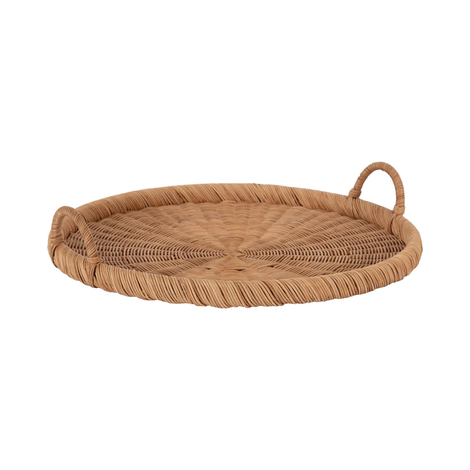 71gpfkOegHL.jpg Kate and Laurel Cormont Modern Round Woven Rattan Tray with Handles; 23 Inch Diameter; Natural Rattan; Decorative Circle Boho Tray for Use as Versatile Ottoman Tray or Serving Platter - Image 1