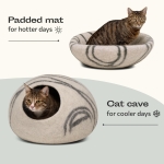 MEOWFIA Cat Cave – Premium Felt Cat Bed for Indoor Cats, Handmade Merino Wool (Light Grey, Medium) - Image 5