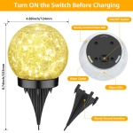 ASOMST 2-Pack Garden Solar Lights Outdoor, Cracked Glass Ball Light Waterproof, Decorative Solar Globe Lights Warm White for Yard Pathway Patio Lawn - Image 2