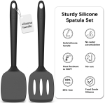Coukre 2 Pack Silicone Spatula Set, High Heat Resistant, BPA Free Kitchen Spatula, Solid & Slotted Turner for Non-Stick Pans, Sautéing, and Flipping (2, PureBlack) - Image 6
