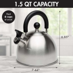 Primula Stewart Whistling Stovetop Tea Kettle Food Grade Stainless Steel, Hot Water Fast to Boil, Cool Touch Folding, 1.5-Quart, Brushed with Black Handle - Image 9