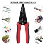 WGGE WG-015 Professional 8-inch Wire Stripper/Crimping Tool, Cable Cutter/Crimper, Wiring and Multi-Function Hand Tool, Red With Black - Image 3