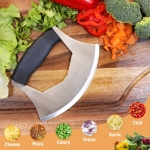 XoYoZo Salad Chopper Mezzaluna Knife with Protective Cover and Anti-Slip Handle - Stainless Steel Vegetable Cutter, Onion Chopper, Pizza Cutter - Image 4