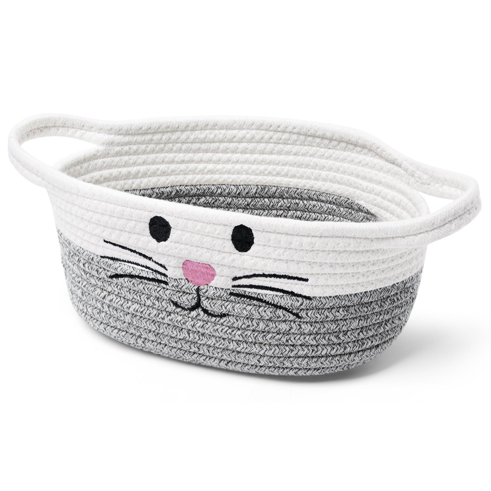 Small Woven Baskets for Organizing Rope with Handle Cute Cotton Basket for Nursery Gift Dog Cat Toy Storage Basket for Toy Organizer-Gray
