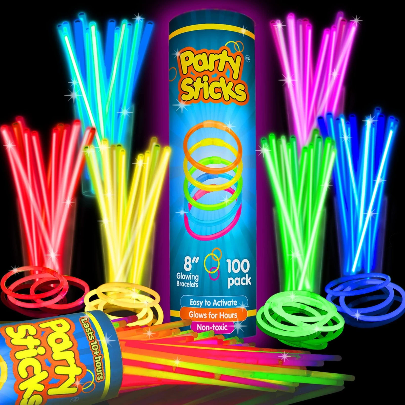 81JYNlch58L-1.jpg Glow Sticks Bulk Party Favors 100pk - 8" Glow in the Dark Party Supplies, Light Sticks for Neon Party Glow Necklaces and Bracelets for Kids or Adults - Image 1