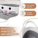Small Woven Baskets for Organizing Rope with Handle Cute Cotton Basket for Nursery Gift Dog Cat Toy Storage Basket for Toy Organizer-Gray - Image 7