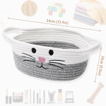 Small Woven Baskets for Organizing Rope with Handle Cute Cotton Basket for Nursery Gift Dog Cat Toy Storage Basket for Toy Organizer-Gray - Image 2