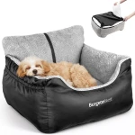 BurgeonNest Dog Car Seat for Small Dogs, Soft Pet Car Travel Home Bed Under 25 lbs, Fully Detachable and Washable Cat Booster Carseats with Storage Pockets and Clip-On Leash Portable Carrier,Black