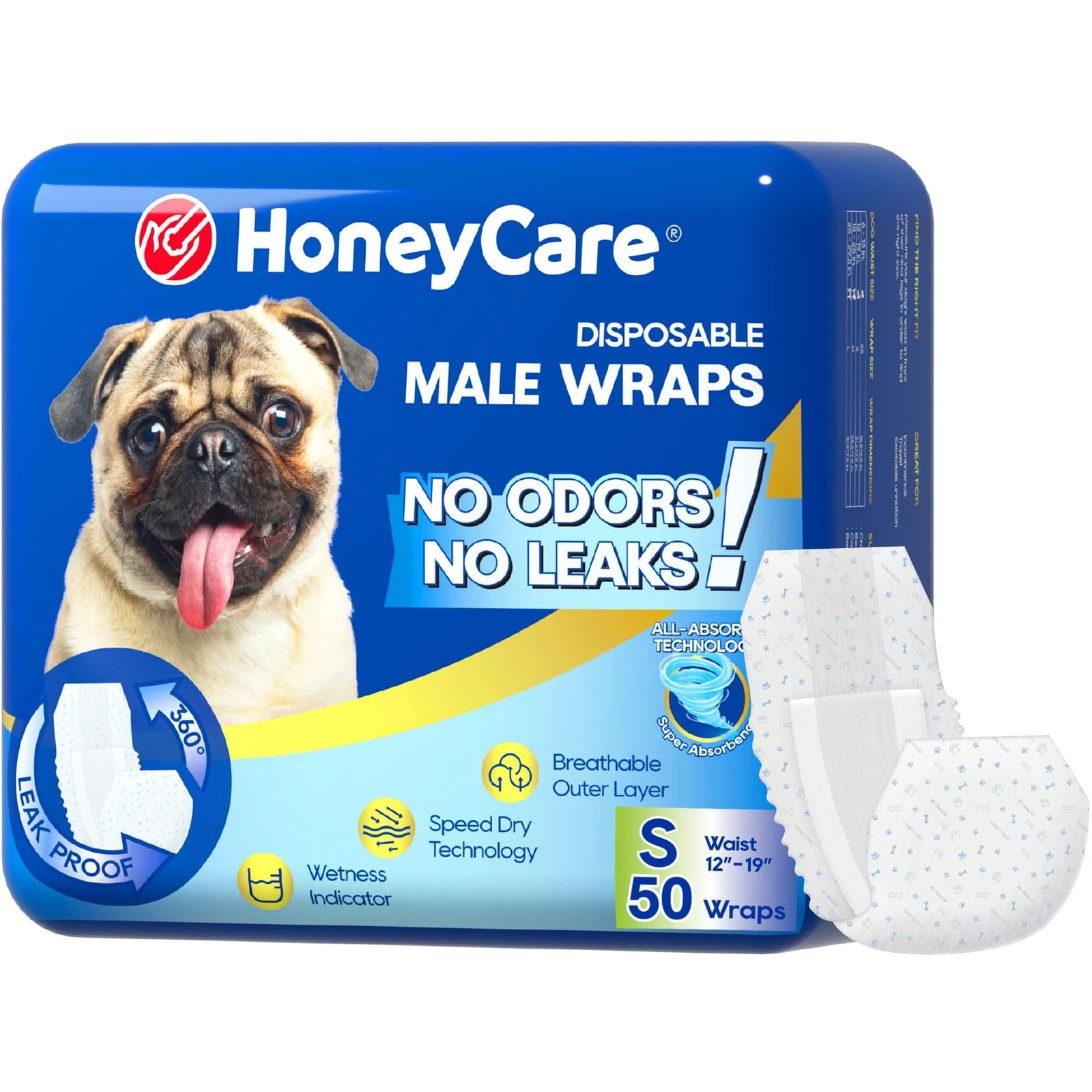 81SdWJWy-L.jpg HONEY CARE All-Absorb A26 Male Dog Wrap, 50 Count, Small - Image 1