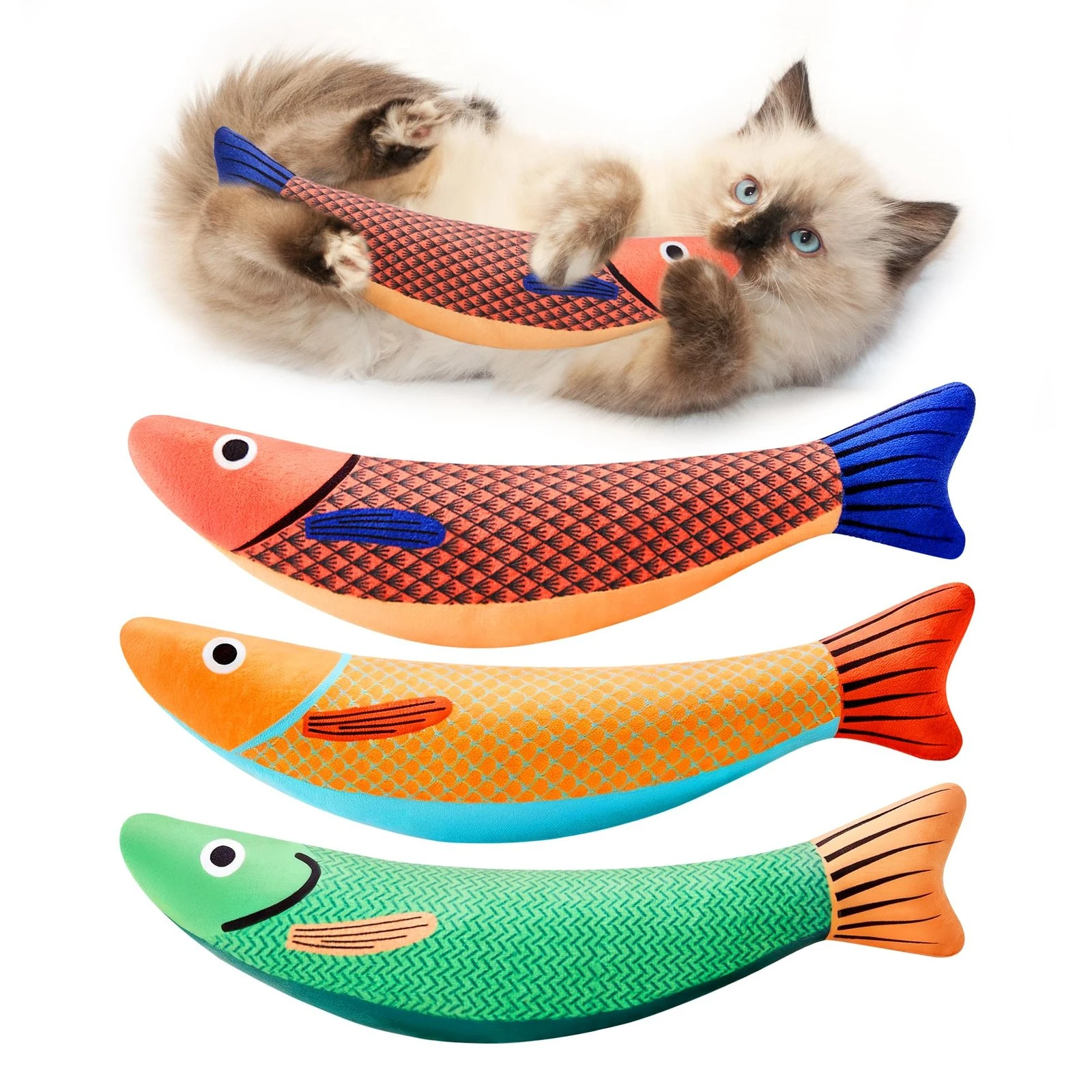 81WSWx7C41L.jpg Potaroma Cat Toys Saury Fish, 3 Pack, Catnip Crinkle Sound, Soft and Durable, Interactive Kitten Kicker for Indoor Kitty Exercise 9.4 Inches for All Breeds - Image 1