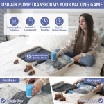 Cozy Essential 15 Pack Travel Vacuum Storage Bags with Rechargeable Wireless Electric Pump for Luggage, Suitcase, Carry-on Size Vacuum Seal Compression Space Saver Bags for Clothes and Clothing Travel - Image 6