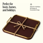 Preston Lane Mayfair Decorative Tray – Vegan Leather with Woven Texture, Brushed Brass Handles – Serving, Dresser & Coffee Table Tray, Espresso - Image 2